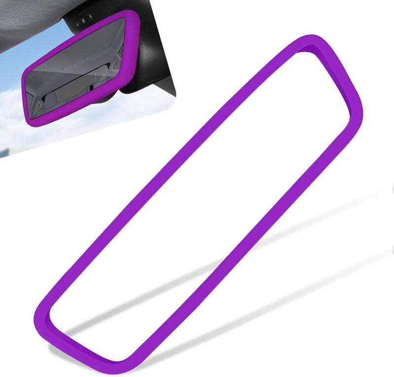 MLY Car Rear View Mirror Protector Frame, Silicone Auto Rearview Edge Protection Cover, Compatible with Model 3 and Y, Rear View Trim Frame Decor, Car Interior Accessories (Purple) - Image 1